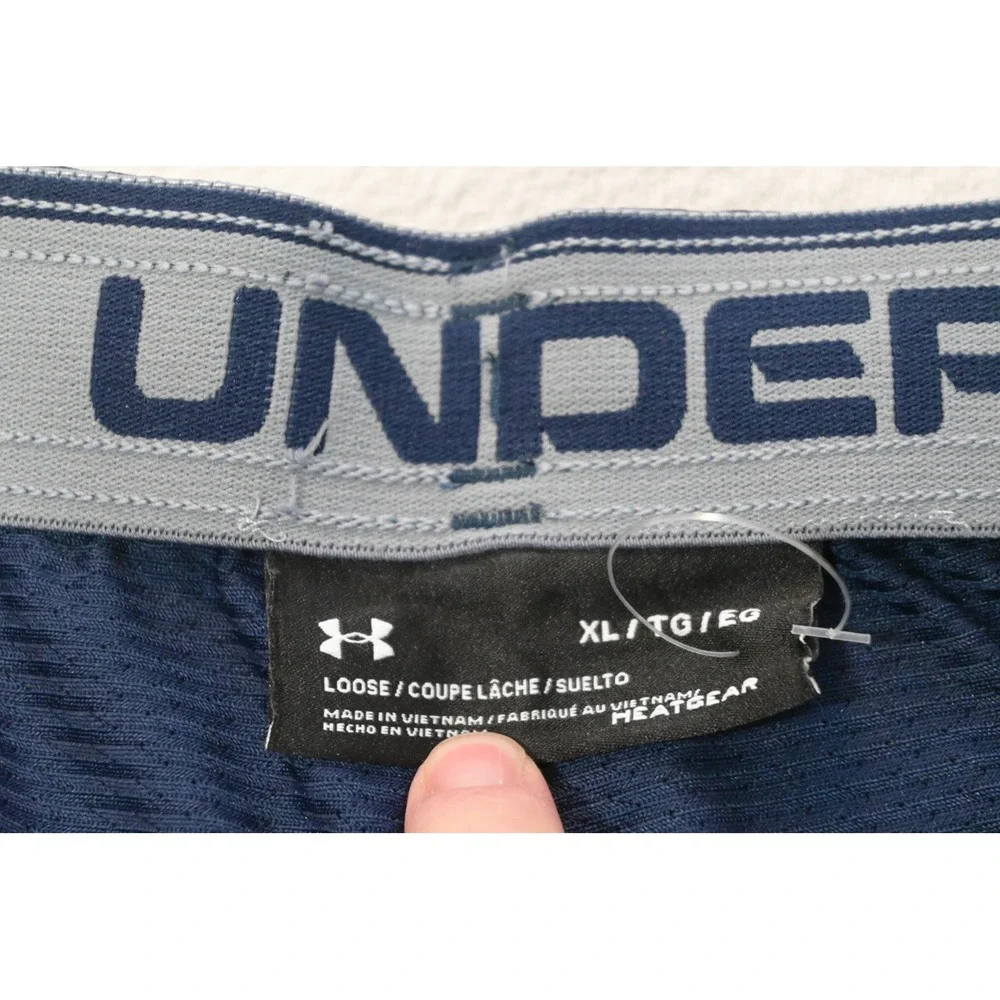 Under Armour Athletic Gym Shorts Mens XL Blue HeatGear Mesh‎ Side Stripe EUC